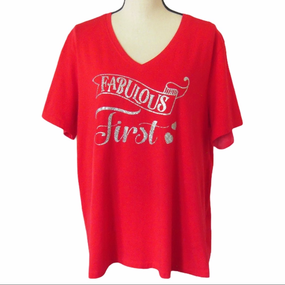 Fabulous First Red 2X Graphic Glitter T Shirt